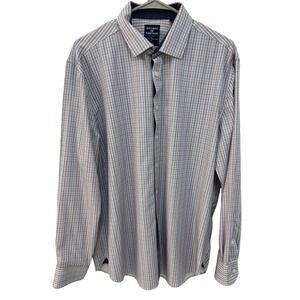 Society Of Threads Mens Dress Shirt‎ Large Slim Fit Plaid 4-Way Stretch